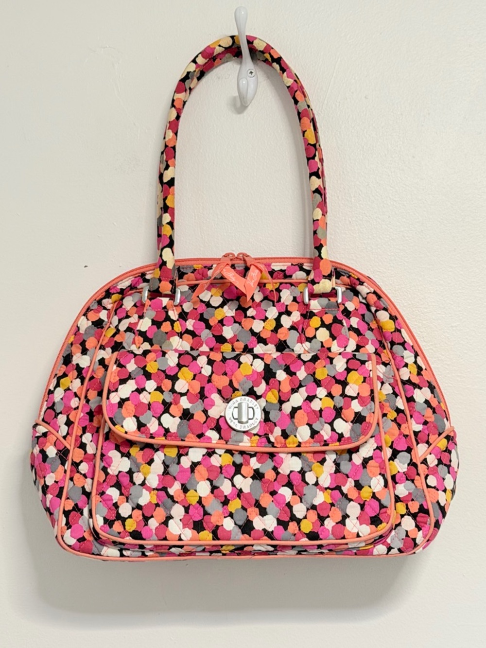 Vera Bradley Pink Multi Pattern Oval/Polka Dots/Bubbles Shoulder handbag